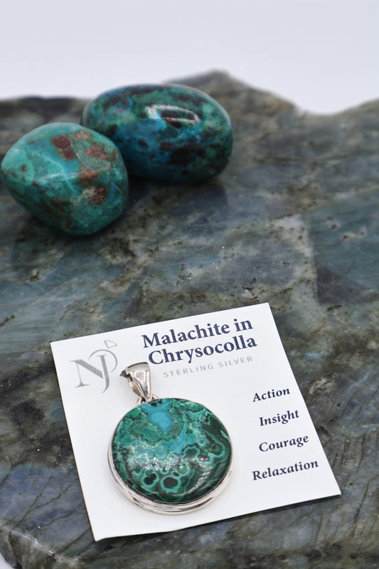 Malachite In Chrysocolla - Pendant Round