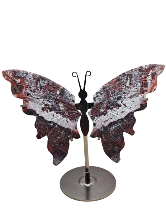 Red Mexican Agate Carved Butterfly on Stand