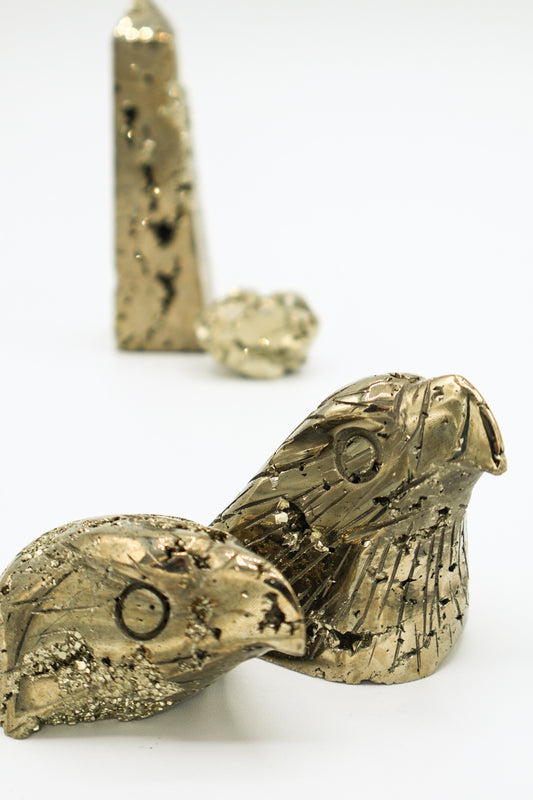 Hand Carved Pyrite Eagle Heads