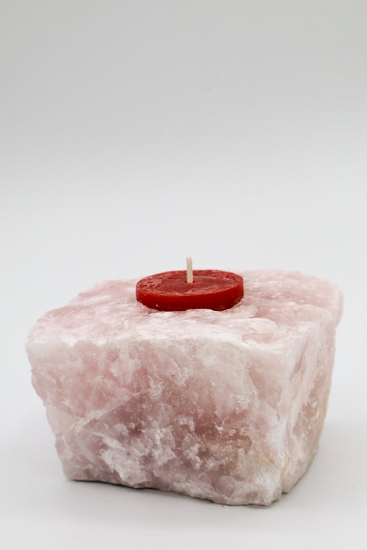 Raw Rose Quartz Candle Holder