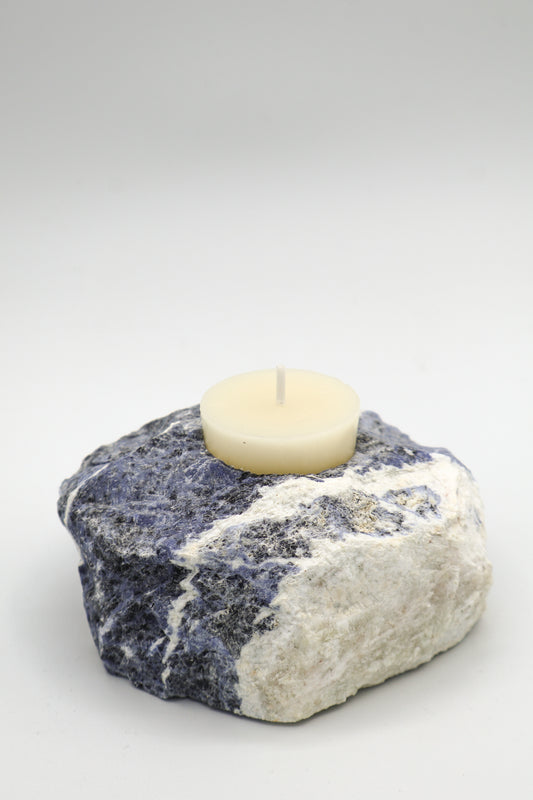 Raw Sodalite Candle Holder