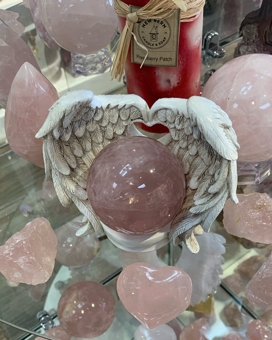 Rose Quartz Sphere with Angel Wings