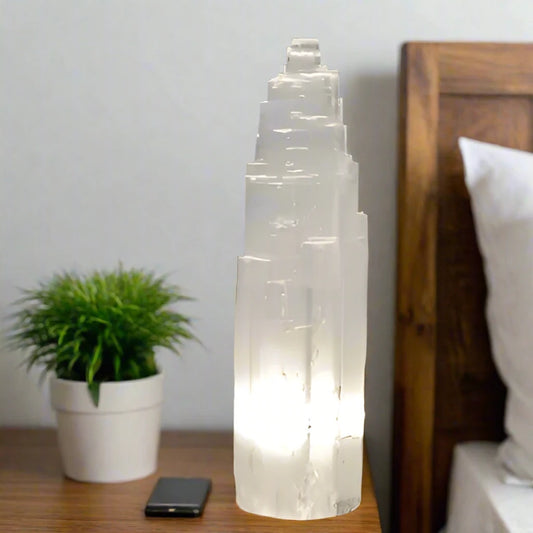 Selenite Iceberg Tower Lamp (Includes Notch for Bulb and Cord)