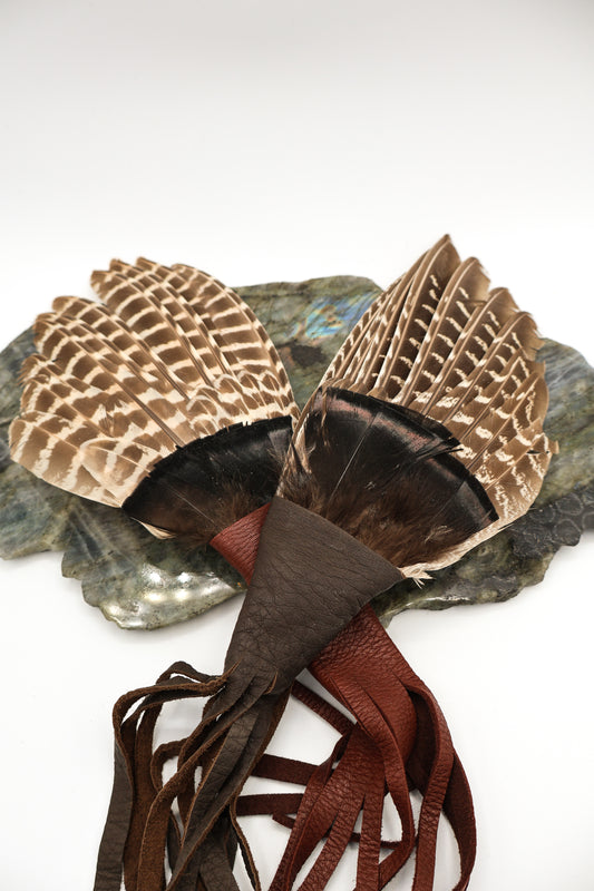 Feather Fan For Smudging with Leather Wrap and Tail