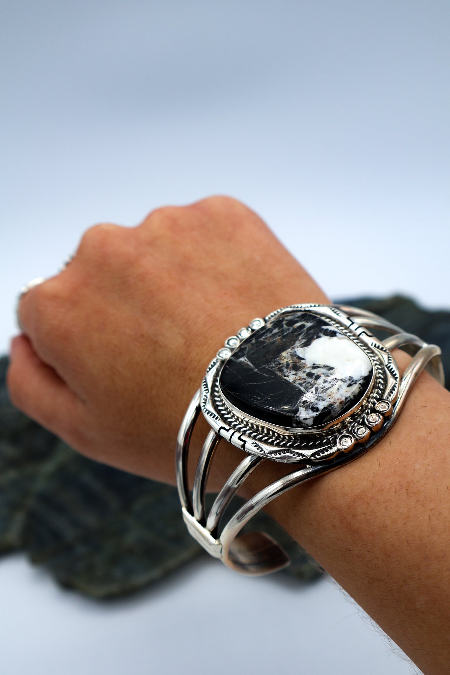 White Buffalo Turquoise Sterling Silver Cuff Bracelet