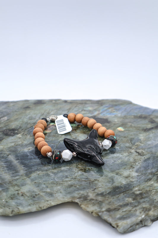 Wolf Black Obsidian Sandalwood bracelet